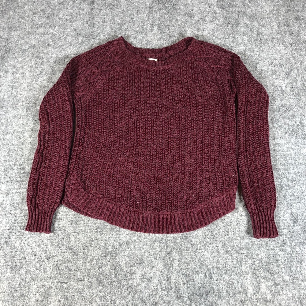 LA‎ Hearts Womens XS Burgundy Chunky Cable Knit Crewneck Sweater